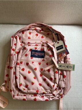 NWT JanSport Pink Strawberry Pattern Kids Backpack